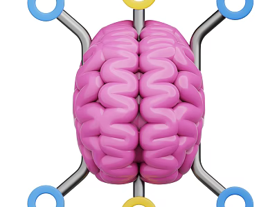 Pink Brain Shaped Ornament Decoration Set with Silver Metal Rods and Blue Yellow Rings 3d model