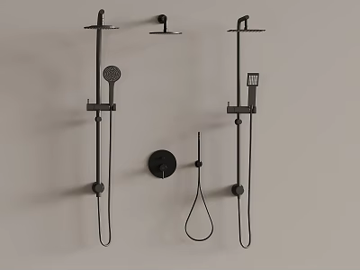 Black Wall Mounted Shower System with Handheld Sprayer and Rain Shower Head 3d model