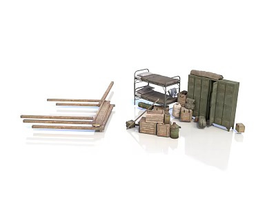 Rustic Storage Setup Featuring Wooden Structures Metal Racks And Crates 3d model