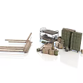 Rustic Storage Setup Featuring Wooden Structures Metal Racks And Crates 3d model