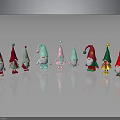 Colorful Garden Gnomes With Various Colored Hats And Clothes Arranged On Black Reflective Surface