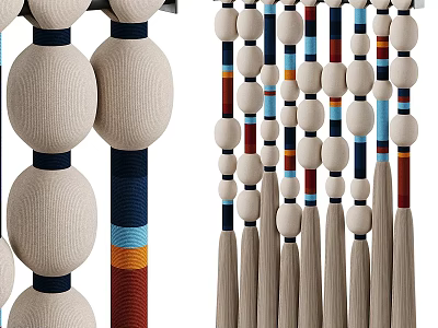 Bohemian Style Macramé Pendant With Beige Spheres Colorful Stripes And Tassels 3d model