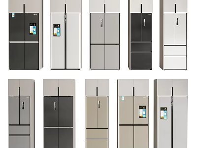 Modern Refrigerators and Freezers with Various Styles and Colors for Home Kitchen 3d model