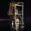 Industrial Equipment With Yellow Safety Railing Multi Level Storage Tank Stairs And Pipes