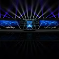 Elegant Tech Summit Stage With Purple Lighting Screens Global Map And Hello World 3d model