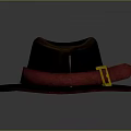 Classic Stylish Dark Hat With Brown Crown Navy Blue Brim Red Band And Gold Buckle
