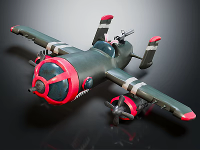 Vintage Fighter Aircraft With Green Body Red Nose And Shark Mouth Design 3d model