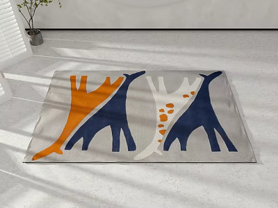 Square Rug With Giraffe Patterns In Orange Blue And White For Modern Living Room 3d model