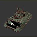 Green Camouflage Military Tank with Antennas Equipment and White Cross Markings