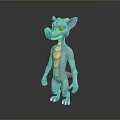 Game Movie Character Blue Dragon 3D Model With Green Eyes And Yellow Belly Standing Pose