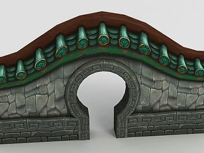 Tech Exhibition Hall Interior Design With Traditional Chinese Arched Doorway Stone Wall And Green Tiles 3d model