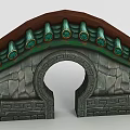Tech Exhibition Hall Interior Design With Traditional Chinese Arched Doorway Stone Wall And Green Tiles