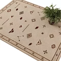 Square Carpet with Geometric Patterns Beige Brown Design and Indoor Plant Decor 3d model