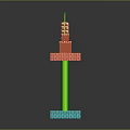 Colorful Cartoon Scene With Red Long Structure Green Small Figures And Blue Base Platform