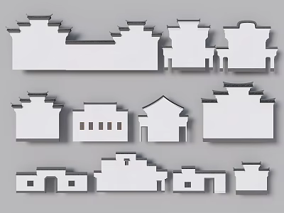 Traditional Chinese Building Exterior Wall With Classic Roof Silhouette And Structural Designs 3d model