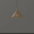 Warm Glowing Textured Glass Pendant Light With Scalloped Edges And Brass Ceiling Fixture