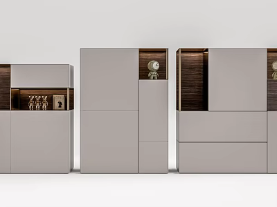 Modern Decorative Cabinet Modular Design With Wooden Gray Finish And Display Shelves 3d model