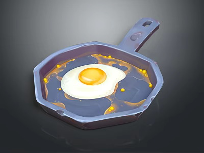 Decorative Ornament Set With Pan Shaped Fried Egg And Octagonal Oil Droplets Design 3d model