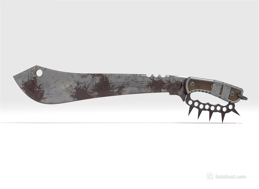 Rusty Machete With Serrated Handle And Decorative Spikes On Worn Blade 3d model 