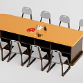 Orange Kids Table with Gray Chairs Colorful Crayons Red Plate and Under Storage