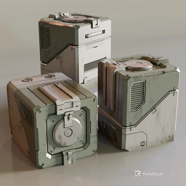 Industrial Mechanical Decorative Ornament Set With Sci Fi Design And Metallic Texture Details 3d model 