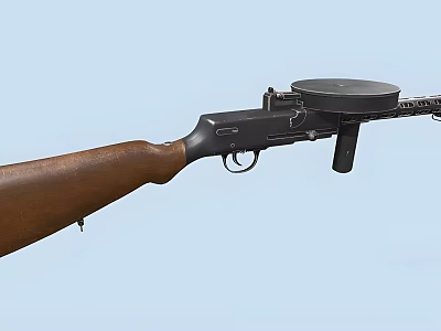 Vintage Black Rifle With Wooden Stock And Round Drum Magazine Design 3d model