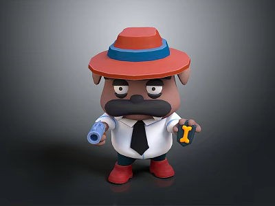 Cartoon Game Character With Red Hat Blue Band Mustache Holding Blue Gun And Yellow I 3d model
