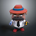 Cartoon Game Character With Red Hat Blue Band Mustache Holding Blue Gun And Yellow I