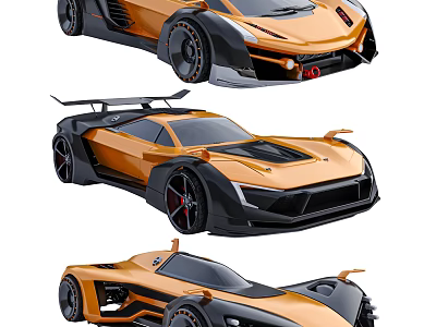 Orange And Black Modern Sports Car With High Performance Design And Aerodynamic Features 3d model
