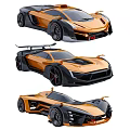 Orange And Black Modern Sports Car With High Performance Design And Aerodynamic Features