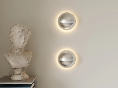Modern Round Wall Lamps In Interior With Light Colored Wall And Plaster Bust 3d model
