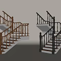 Interior Stairs Design With Wooden And Black Metal Handrails And Balusters