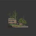 Wooden Detached Villa With Solar Panels Surrounded By Trees And Pond