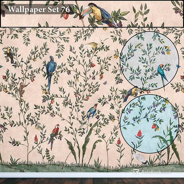 Vintage Floral And Bird Patterned Decorative Component With Intricate Leaves And Colorful Birds 3d model 
