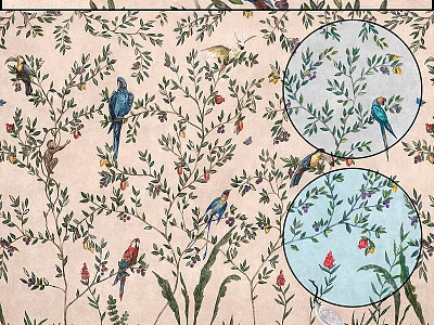 Vintage Floral And Bird Patterned Decorative Component With Intricate Leaves And Colorful Birds 3d model