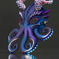 Vibrant Violet Blue Octopus Masks With Curled Tentacles Coral Like Decorations On Reflective Surface