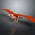 Low Poly Red Bird With Spread Wings Yellow Beak Claws On Gray Background With Reflection 3d model