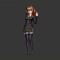 Red Haired Girl In School Uniform Waving Hand Standing Pose 3D Rendered Character