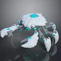 Futuristic White Mechanical Creature With Multiple Claws And Blue Glowing Accents 3d model