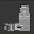 Gray Mechanical Robot Components With Display Screen And Control Panel Buttons
