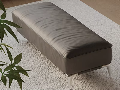 Modern Gray Leather Sofa Bench on Light Carpet with Green Plant and Wooden Floor 3d model