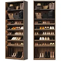 Modern Wooden Shoe Cabinet With Multiple Shelves For Various Shoes And Storage Baskets