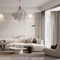Modern Living and Dining Room Interior With White Sofa Round Pendant Light and Large Window