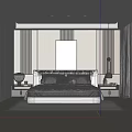 Modern Bedroom Interior Design With Bedhead Pillows Nightstands Table Lamps And Striped Walls