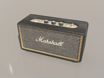 Marshall Vintage Speaker With Wooden Exterior Metal Grille And Control Knobs 3d model