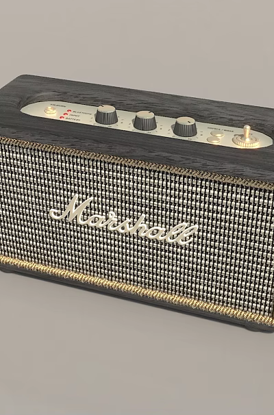 Marshall Vintage Speaker With Wooden Exterior Metal Grille And Control Knobs 3d model