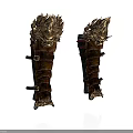 Ornate Medieval Leather Arm Guards Featuring Flame Shaped Decoration And Metallic Details
