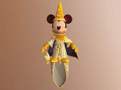 Mickey Mouse In Wizard Costume With Pointed Hat Gold Trim Blue Cloak And Scepter 3d model