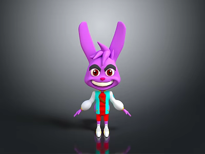 Purple Rabbit Game Movie Character With Big Ears Red Eyes Striped Shirt And Blue Pants 3d model
