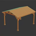 Wooden Pergola Structure Design With Sloped Roof Supporting Beams And Posts